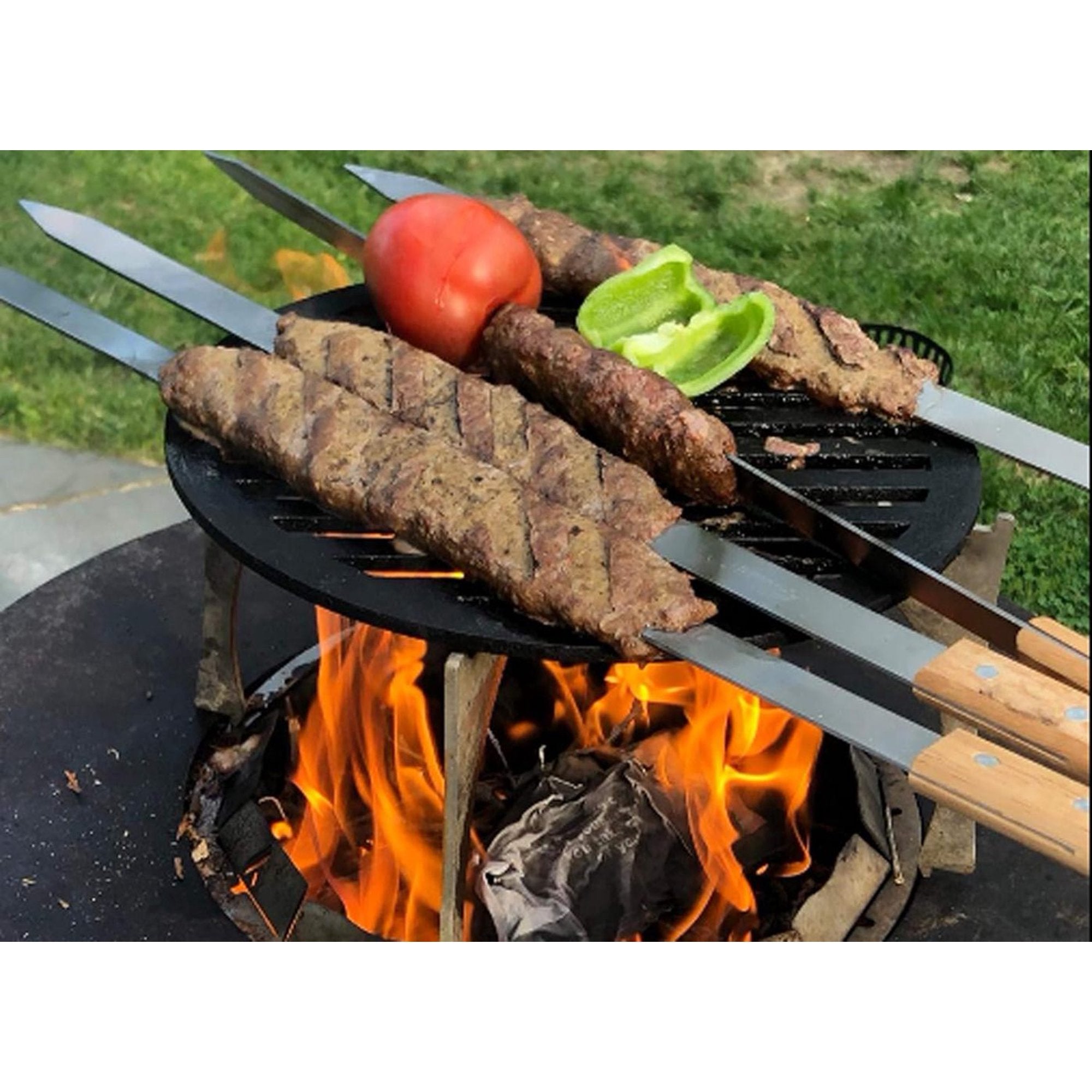 BBQ Skewers Stainless Steel Flat Metal Skewers with Wooden Handles