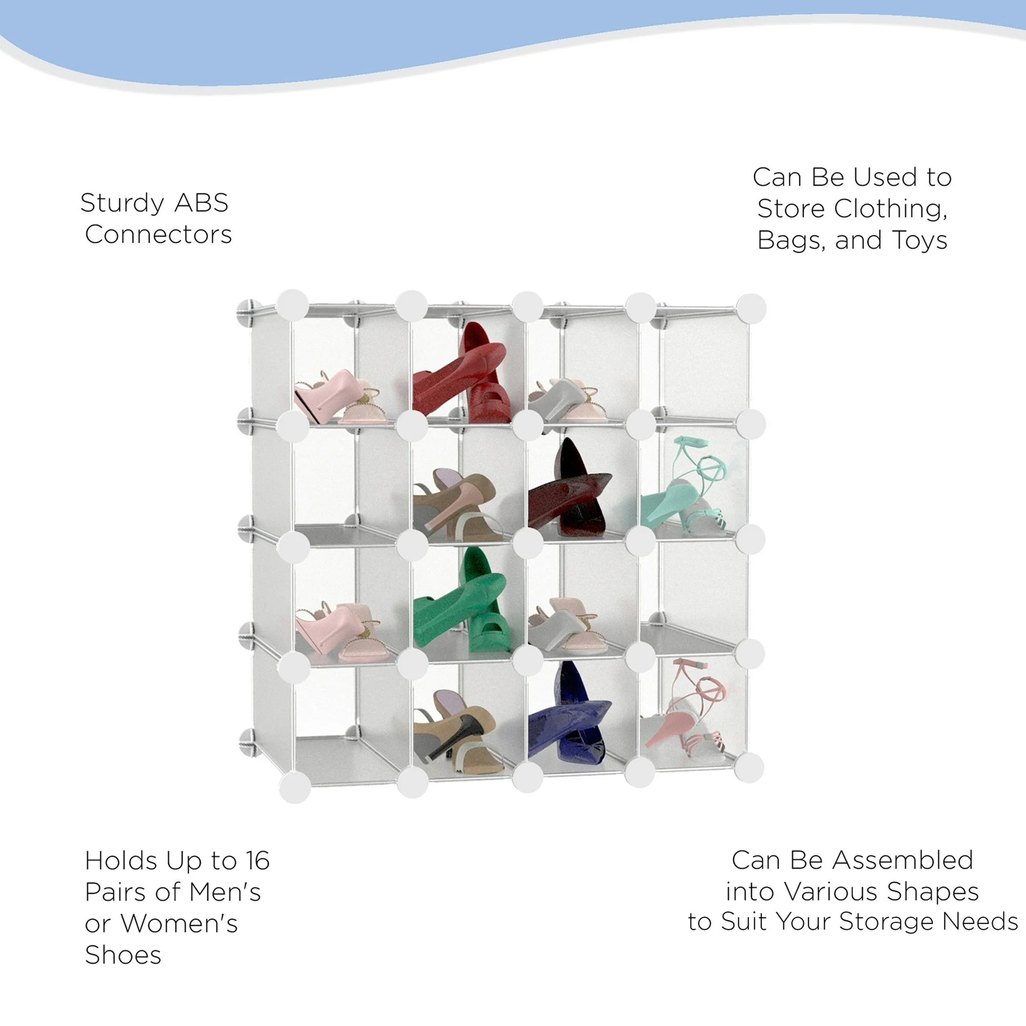 16-Cube Shelves with Interlocking Modular Cubby Shelving for Organization and Storage(White)
