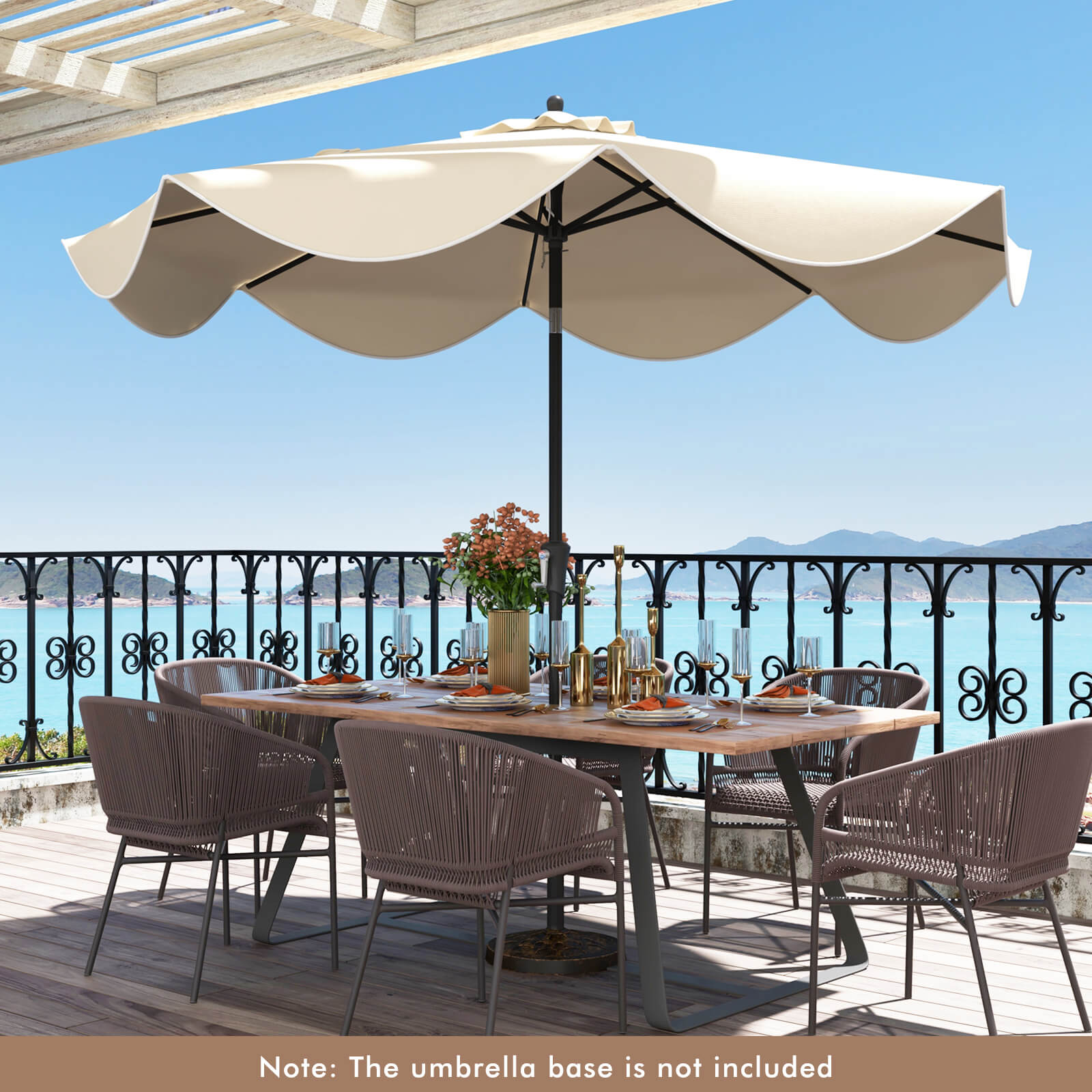 Patio Umbrella 2-Tier Market Table Umbrella with Crank Handle & 8 Ribs Beige