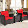 3PCS Patio Rattan Furniture Set Cushioned Conversation Set Sofa Coffee Table Red