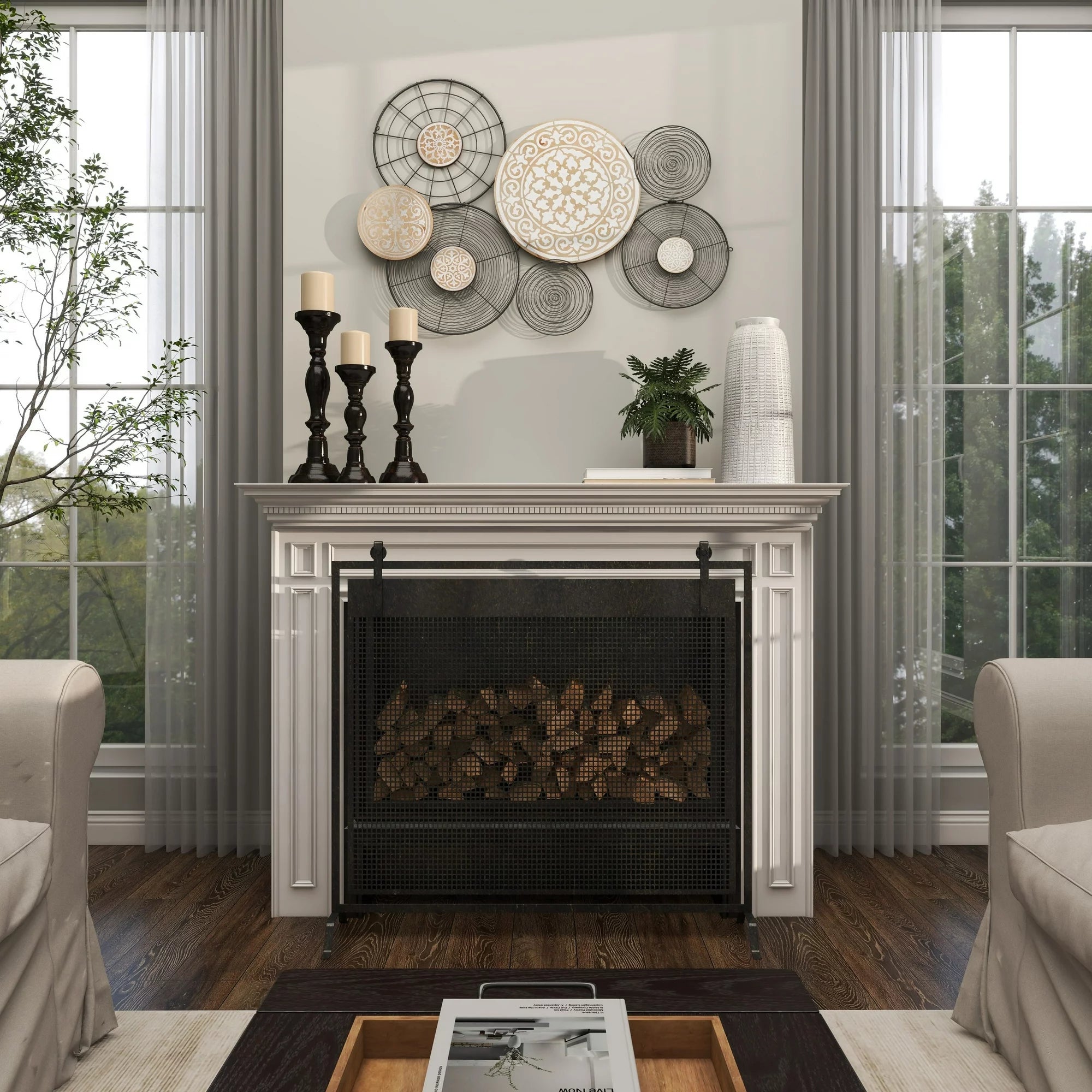 Black Metal Plate Wall Decor with Intricate Pattern