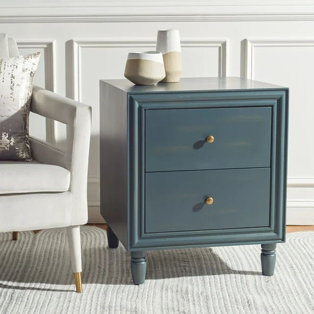 Blaise Nautical Nightstand with 2 Storage Drawers, Steel Teal