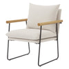 Dutton Armchair in Ivory Fabric with Natural Arms and Black Sled Base