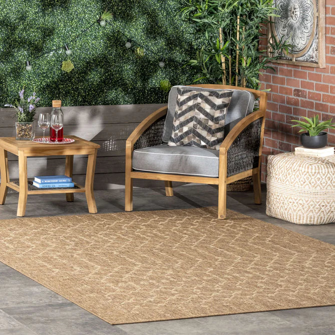 Grayson Beige Moroccan Trellis Indoor/Outdoor Patio Area Rug