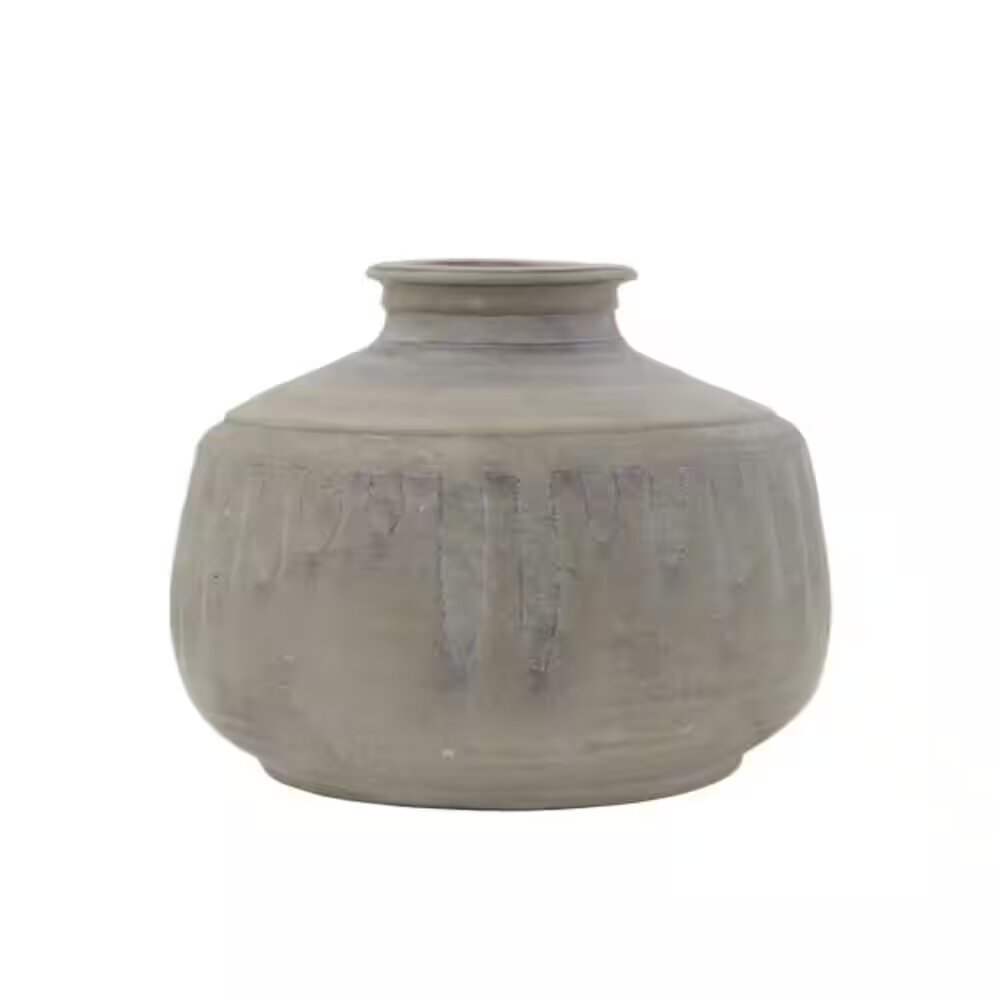 2-Tone Reactive Glaze Round Terracotta Vase in Grey