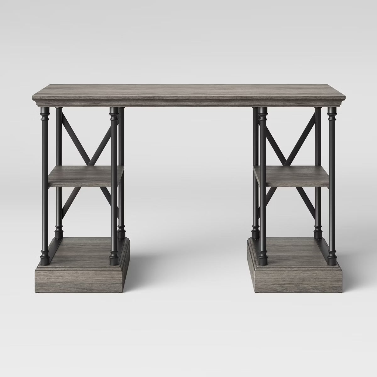 Conway Wood Writing Desk with Storage - Gray SHOWROOM ITEM
