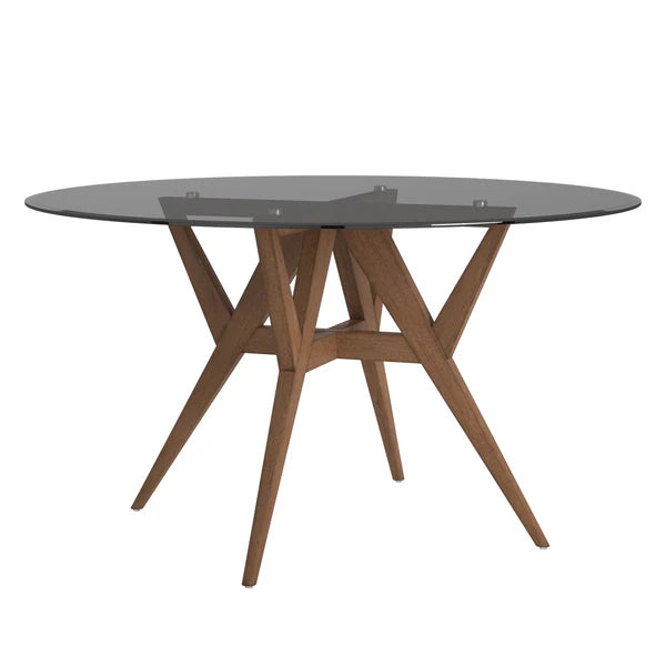 Round Walnut Dining Table - Smoked Glass Top ONLY
