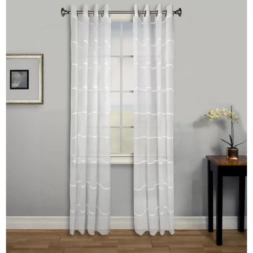 55” W x 84” Stripe White Semi Sheer Grommet Panel 55” W x 84”