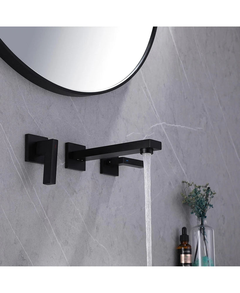 Two-Handle Wall Mounted Bathroom Faucet in Matte Black