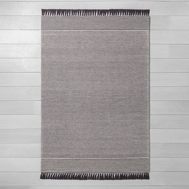 5 x 7 Textured Border Stripe Area Rug Railroad Gray - Woven Jacquard, Farmhouse Style