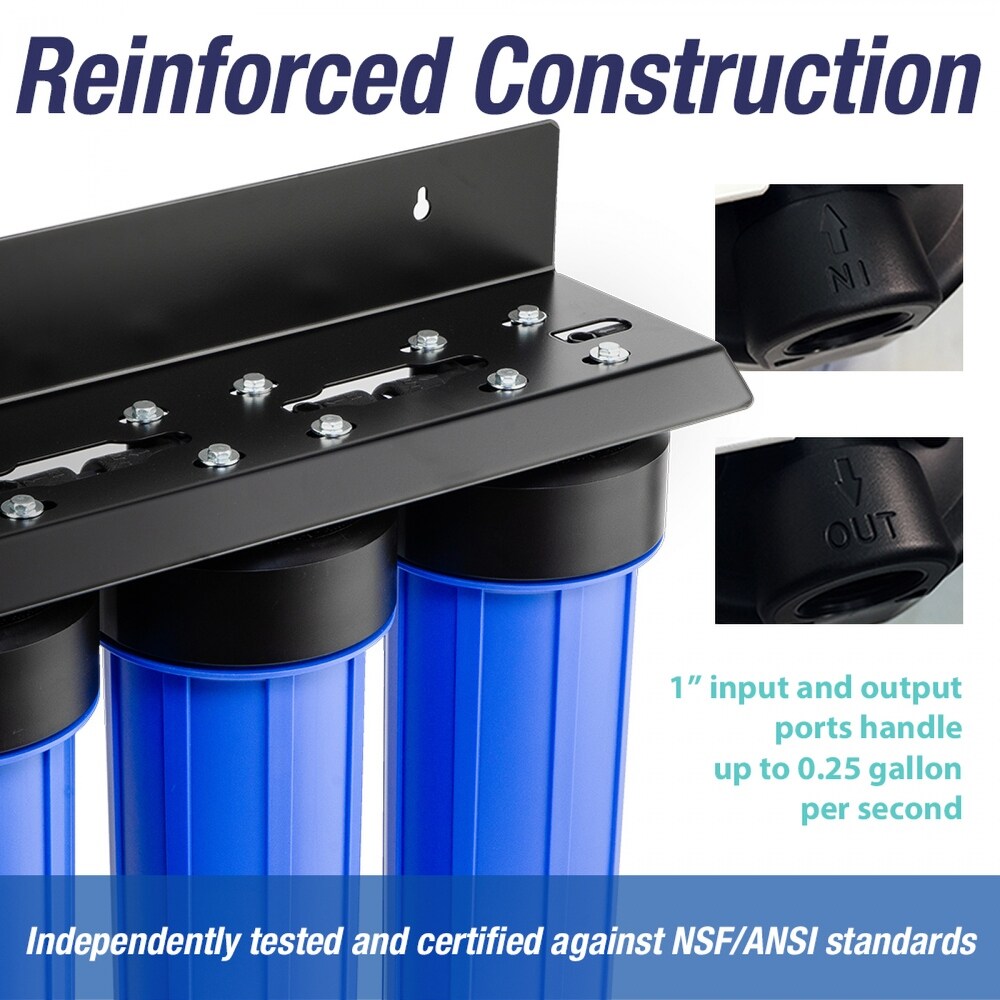 3-Stage Whole House Water Filtration System w/ Iron & Manganese Reducing Filter w/ Push-Fit Stainless Steel Hose