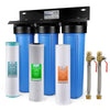 3-Stage Whole House Water Filtration System w/ Iron & Manganese Reducing Filter w/ Push-Fit Stainless Steel Hose