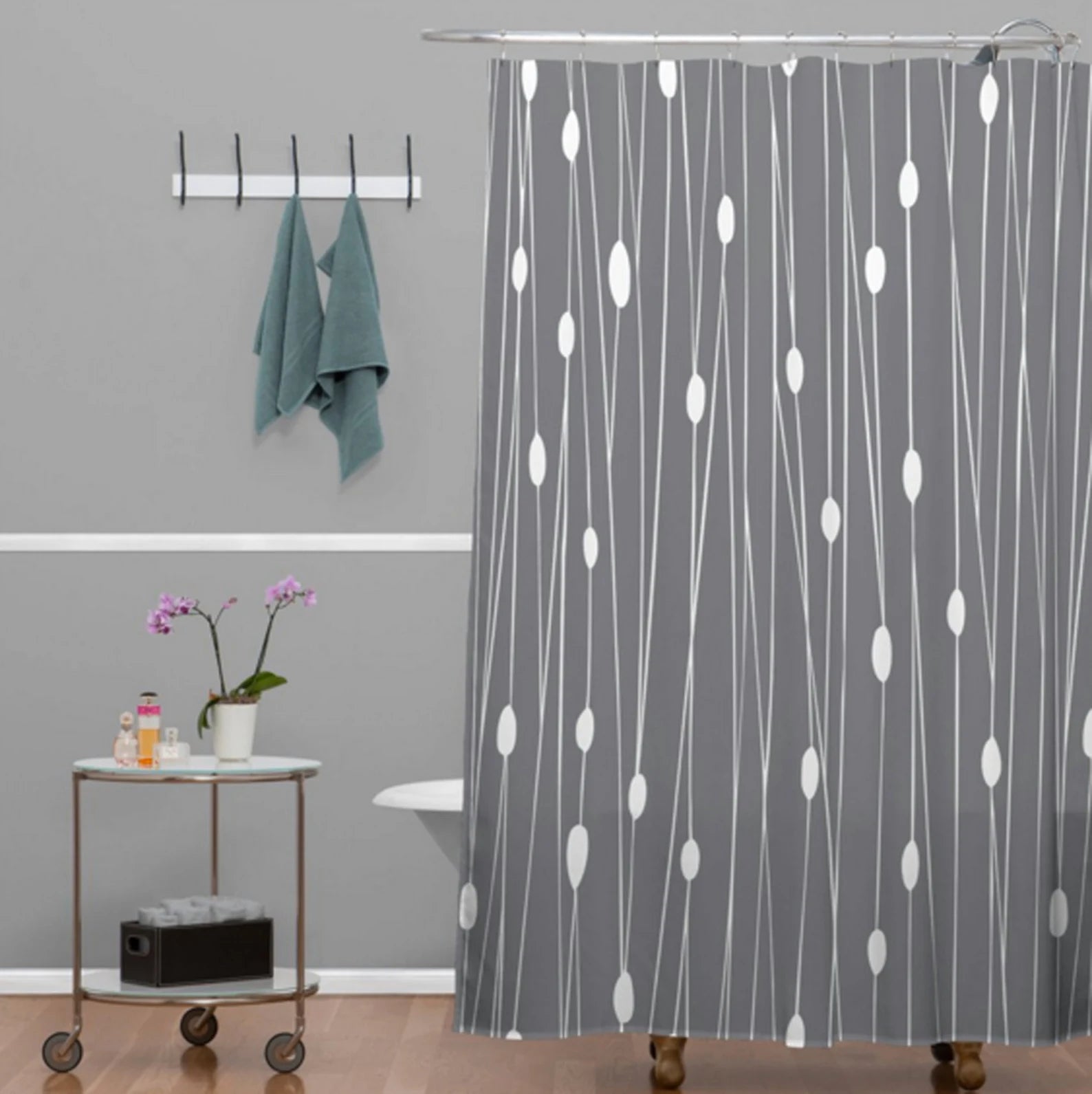Modern Geometric Shower Curtain Entangled Grey Design