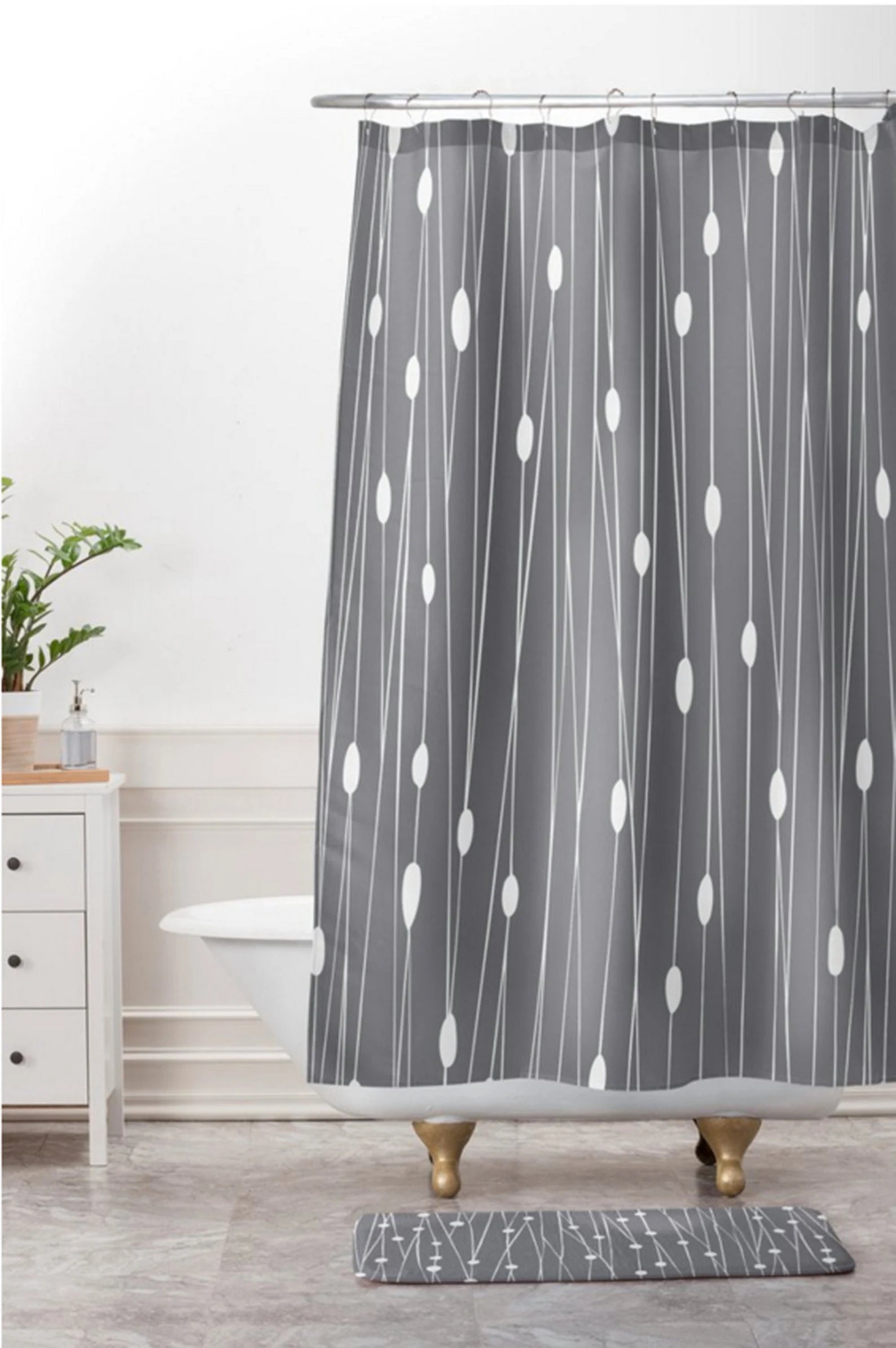 Modern Geometric Shower Curtain Entangled Grey Design