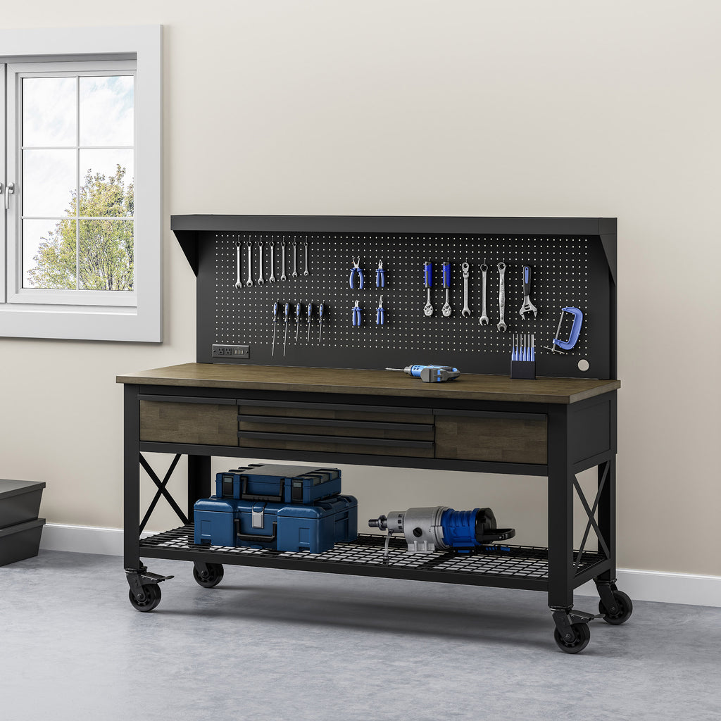 72 Industrial Metal and Wood Workbench