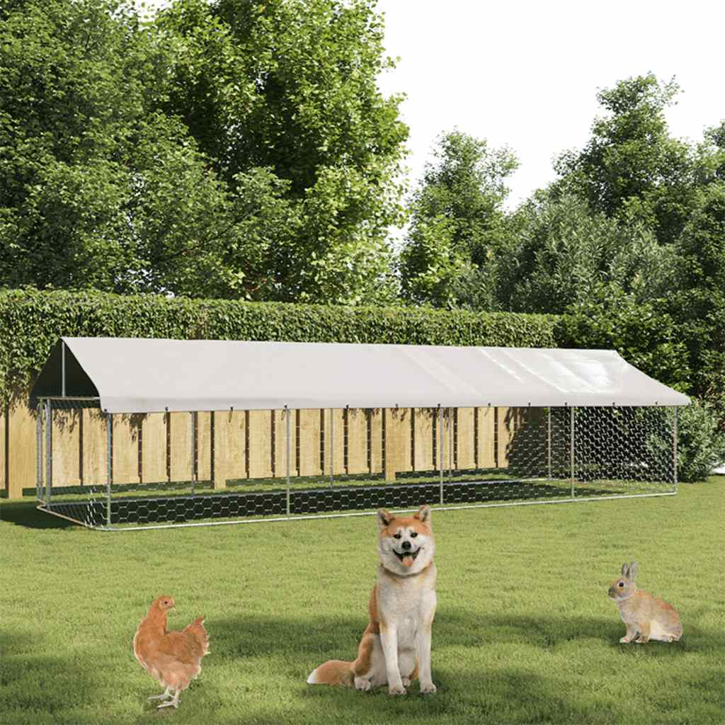 Dog Kennel Silver Galvanized steel, polyethylene Large Durable