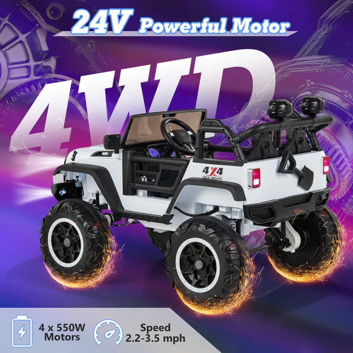 24V Ride on Car, 2 Seater Kids' Electric Vehicle Jeep with Remote Control, LED Light, Music, 2WD/4WD Switchable