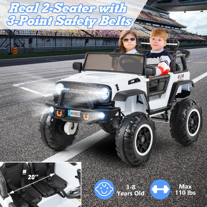 24V Ride on Car, 2 Seater Kids' Electric Vehicle Jeep with Remote Control, LED Light, Music, 2WD/4WD Switchable