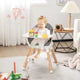 Baby High Chair 6-in-1 Convertible Wooden High Chair with Double Dishwasher Safe Trays