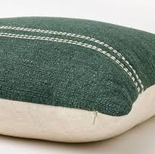 Green w/ Cream Embroidery Square Throw Pillow