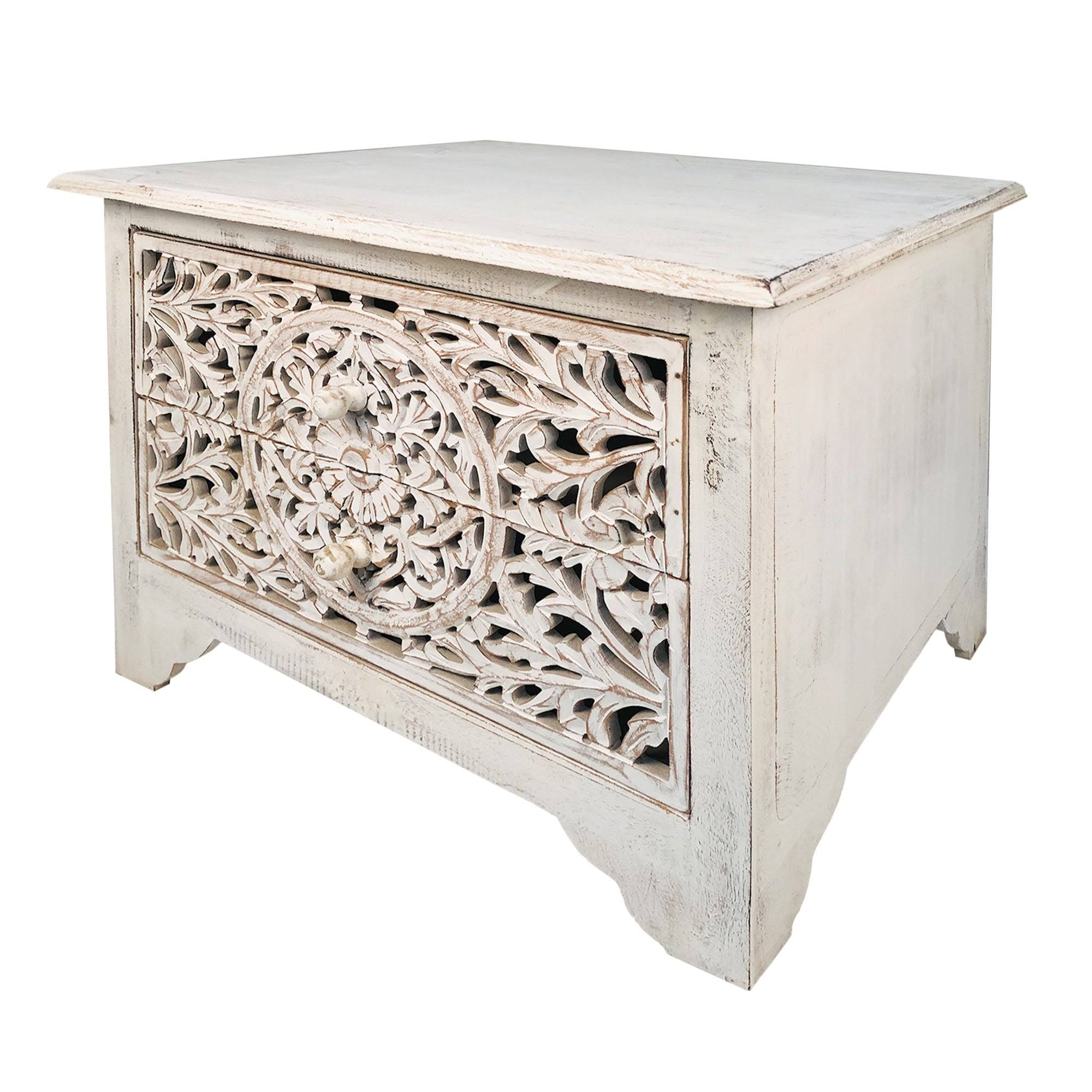 2-Drawers Antique White Wooden Nightstand