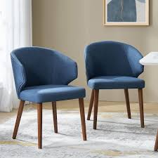 Nuria Navy Upholstered Dining Chair with Wing Back and Solid Wood Tapered Legs Set of 2