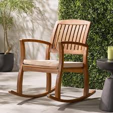 Selma Teak Finish Wood Outdoor Patio Rocking Chair with Cream Cushion