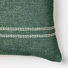 Green w/ Cream Embroidery Square Throw Pillow