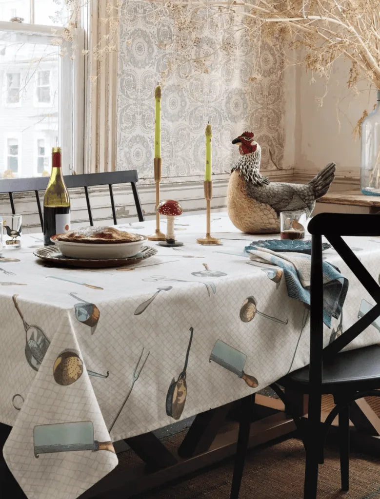 John Derian Cutlery Toss Printed Rectangle Tablecloth, final cut