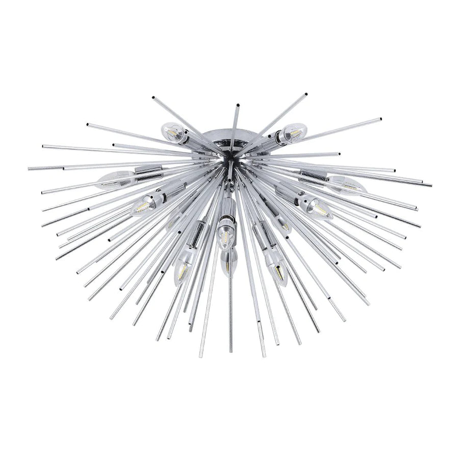 12-LIGHT SUNBURST SPUTNIK FLUSH MOUNT CHANDELIER