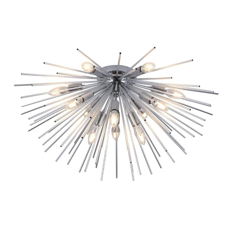 12-LIGHT SUNBURST SPUTNIK FLUSH MOUNT CHANDELIER