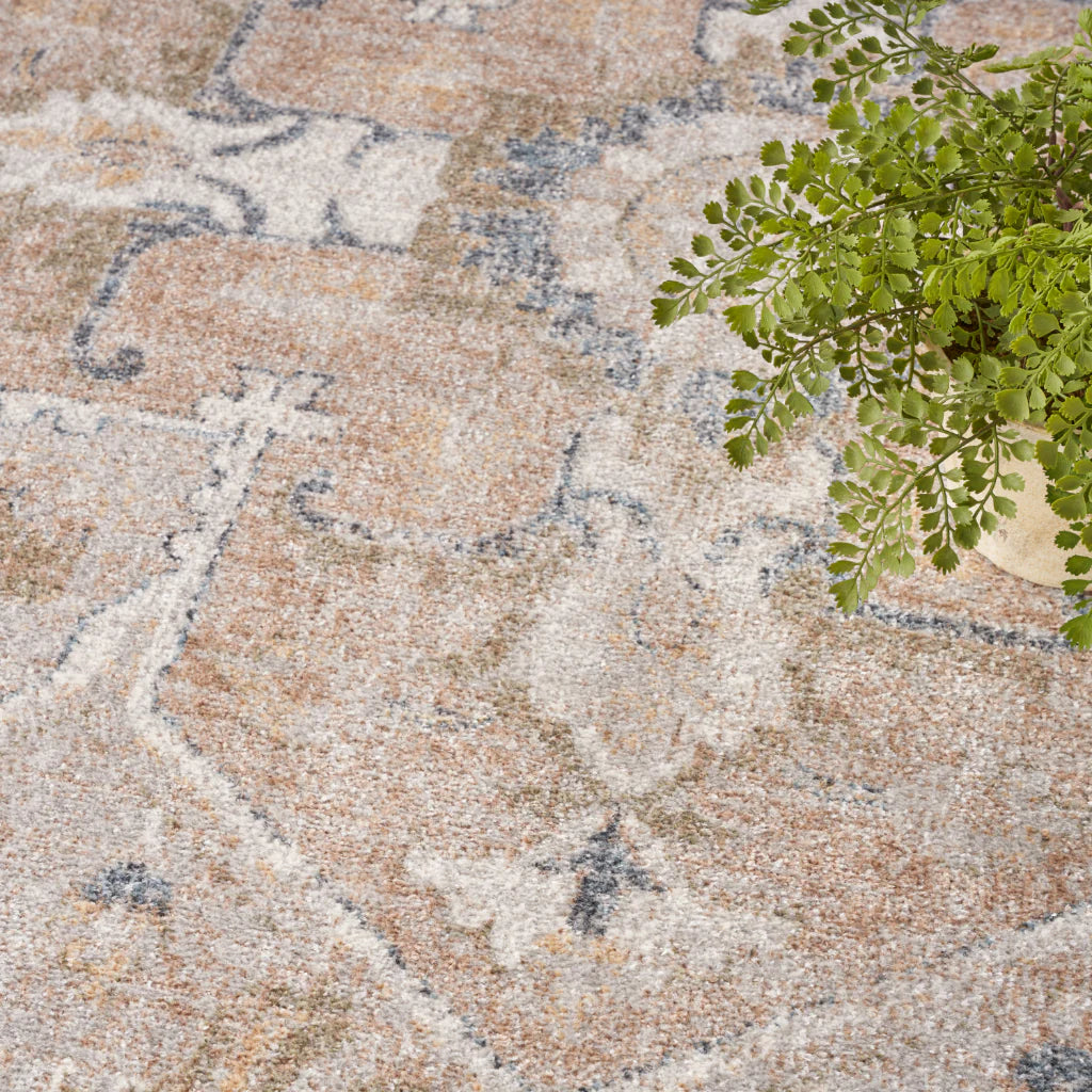 Power Loomed Persian Rug with Faded Beige Floral Design 4'x6'