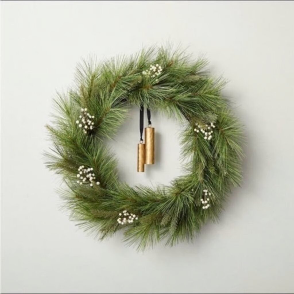 Faux Needle Pine & Snowberry Christmas Wreath with Bells