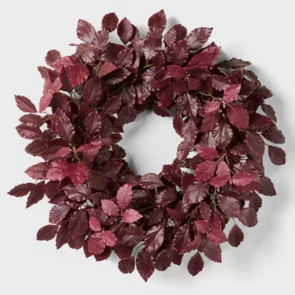 Artificial Leaf Wreath Arrangement Burgundy