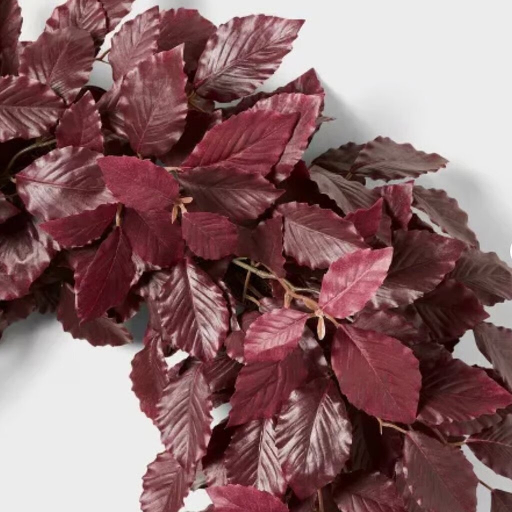 Artificial Leaf Wreath Arrangement Burgundy