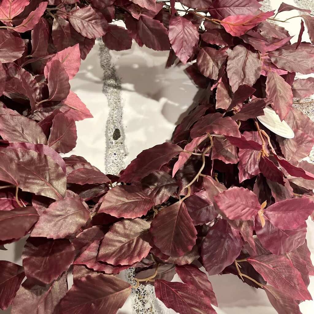 Artificial Leaf Wreath Arrangement Burgundy