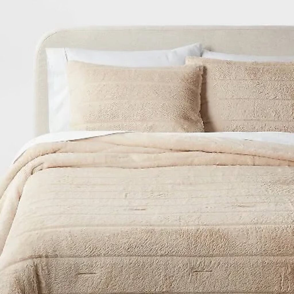 3pc King Channel Luxe Faux Fur Comforter and Sham Set Khaki
