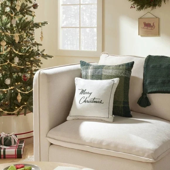 Embroidered Merry Christmas Throw Pillow