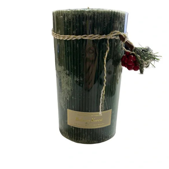 Threshold Green Balsam Forest 7x4 in Ribbed Pillar Candle New, final cut