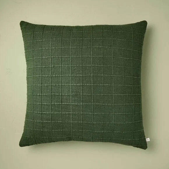 Textured Grid Square Throw Pillow Dark Green