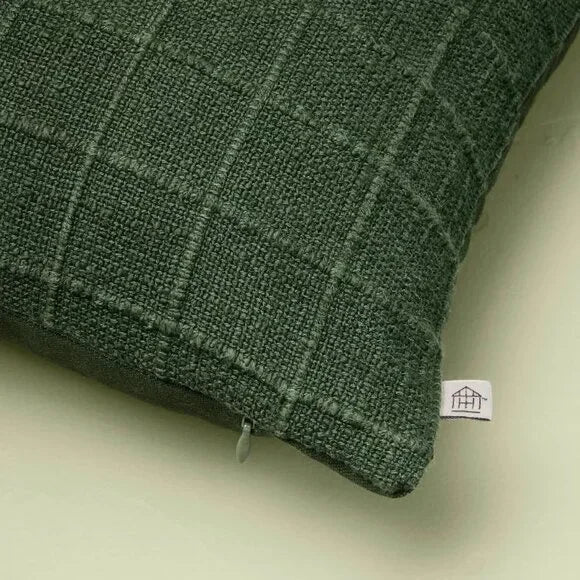 Textured Grid Square Throw Pillow Dark Green