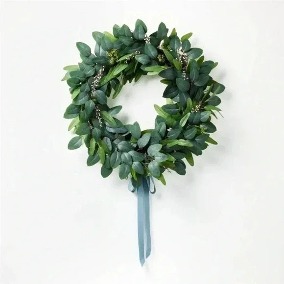 Eucalyptus Wreath with Ribbon Green - Set of 2