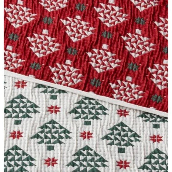 3pc Queen Holiday Matelasse Quilt and Sham Set Green Tree