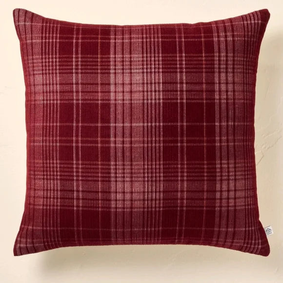 Plaid Corduroy Throw Pillow in Burgundy