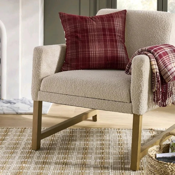 Plaid Corduroy Throw Pillow in Burgundy
