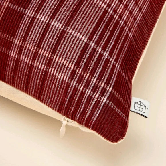 Plaid Corduroy Throw Pillow in Burgundy