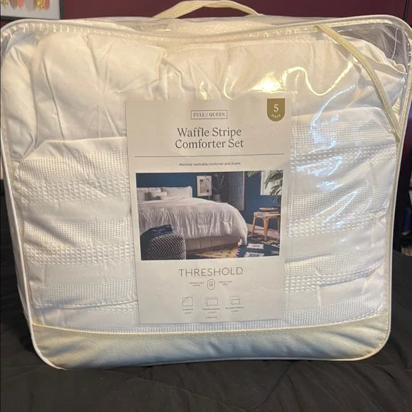 White Waffle Stripe Comforter Set King 4-Piece