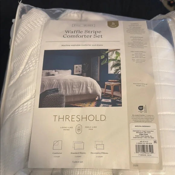 White Waffle Stripe Comforter Set King 4-Piece
