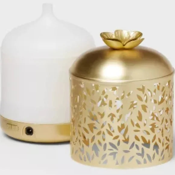 Gold Metal Floral Cutout Ultrasonic Diffuser