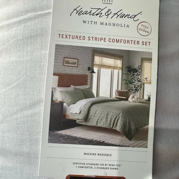 Textured Stripe Comforter Set in Sage Full/Queen